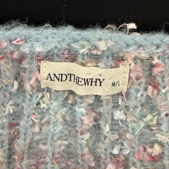 AndTheWhy Fuzzy Confetti Off Shoulder Popcorn Knit Sweater Sz M/L NWOT Cozycore - Picture 5 of 6